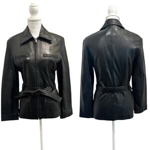 Express Vintage Black Y2K Indie Sleaze Belted Leather Jacket Mall Baddie Edgy